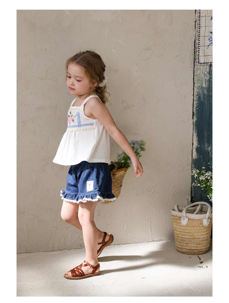 Lace Print Denim Shorts フリル デニムショートパンツ【mh0012981】 Strawberry Coral ハーフパンツ・ショートパンツ