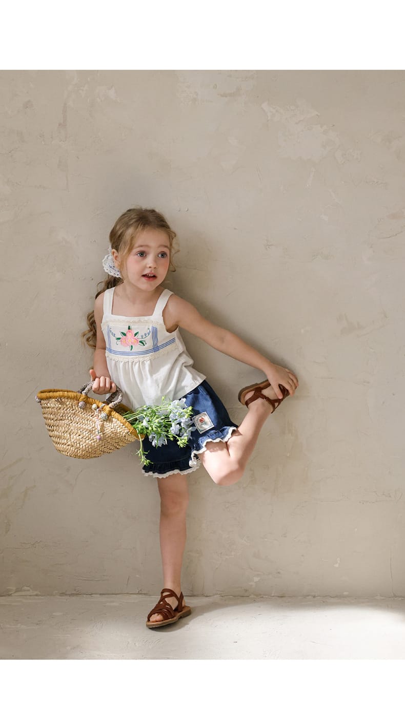 Lace Print Denim Shorts フリル デニムショートパンツ【mh0012981】 Strawberry Coral ハーフパンツ・ショートパンツ