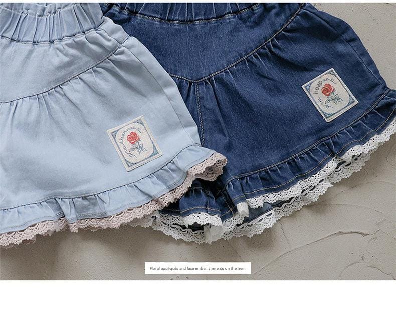 Lace Print Denim Shorts フリル デニムショートパンツ【mh0012981】 Strawberry Coral ハーフパンツ・ショートパンツ