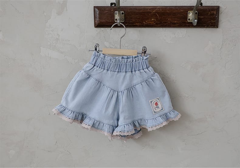 Lace Print Denim Shorts フリル デニムショートパンツ【mh0012981】 Strawberry Coral ハーフパンツ・ショートパンツ