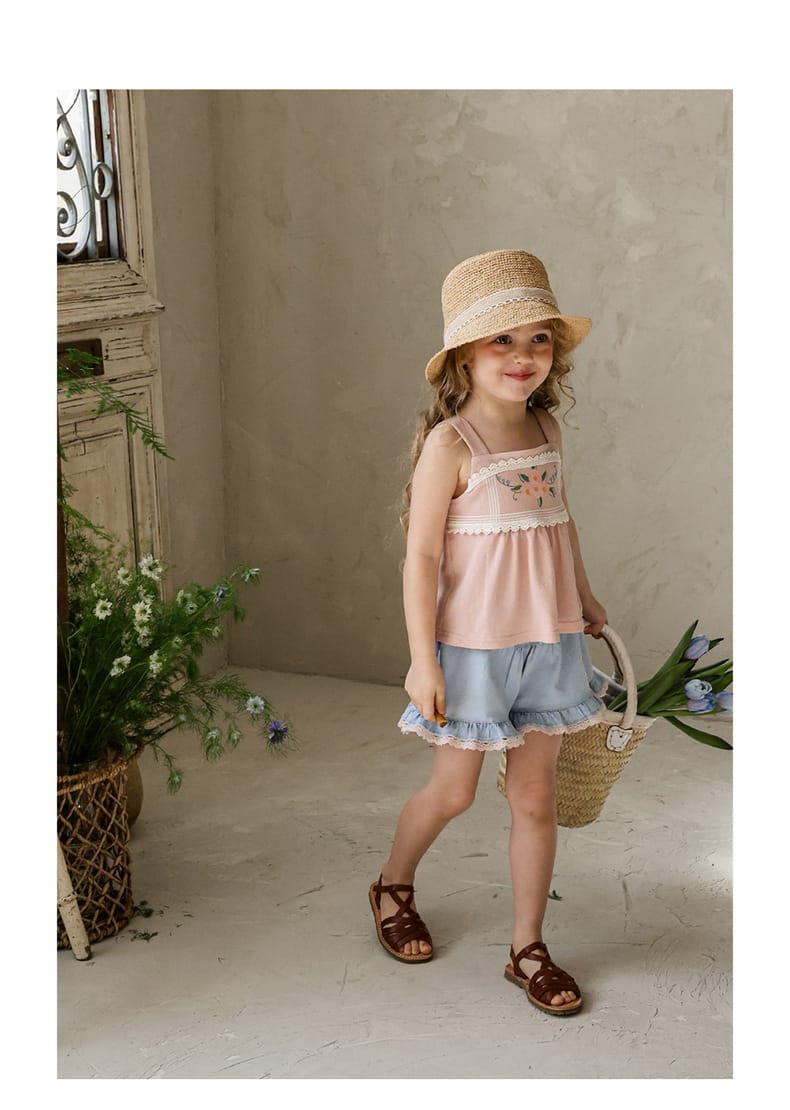 Lace Print Denim Shorts フリル デニムショートパンツ【mh0012981】 Strawberry Coral ハーフパンツ・ショートパンツ