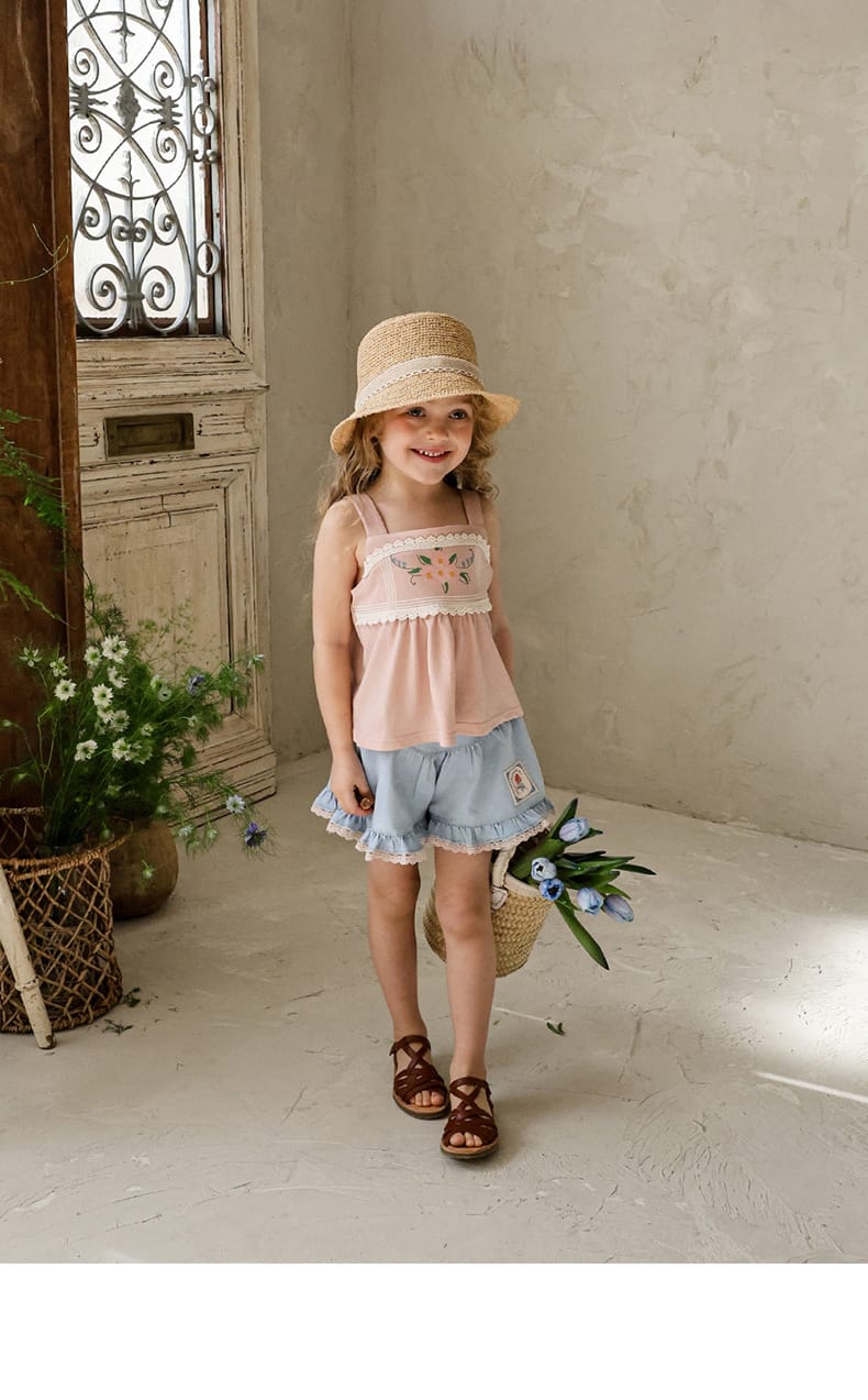 Lace Print Denim Shorts フリル デニムショートパンツ【mh0012981】 Strawberry Coral ハーフパンツ・ショートパンツ