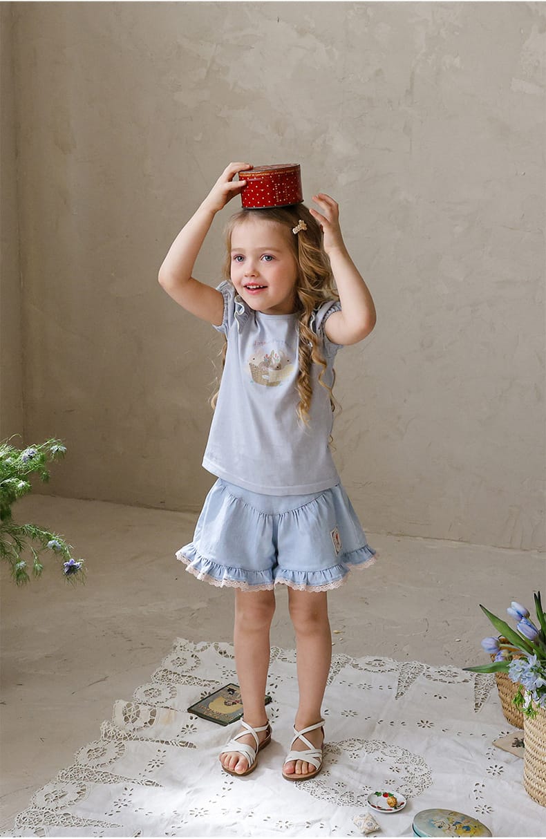 Lace Print Denim Shorts フリル デニムショートパンツ【mh0012981】 Strawberry Coral ハーフパンツ・ショートパンツ