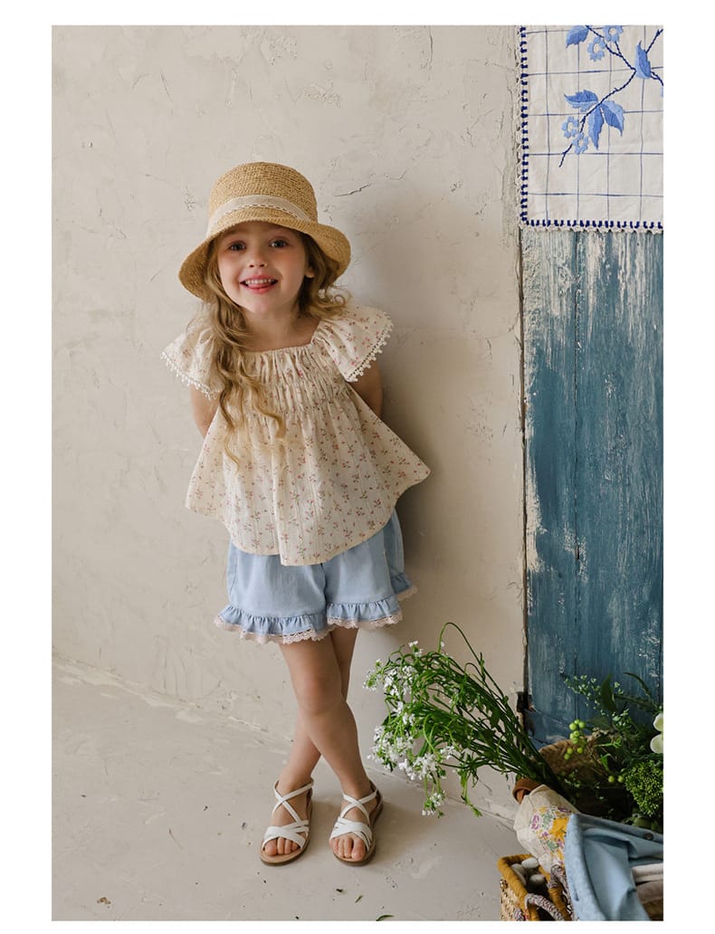 Lace Print Denim Shorts フリル デニムショートパンツ【mh0012981】 Strawberry Coral ハーフパンツ・ショートパンツ
