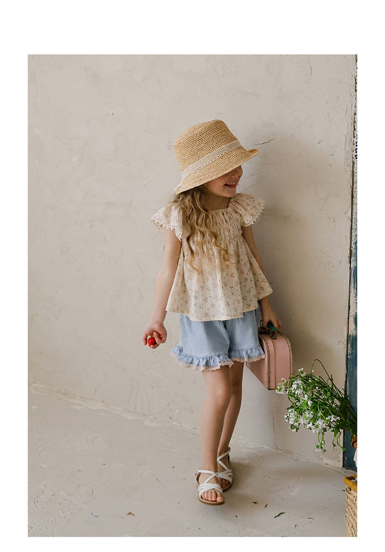 Lace Print Denim Shorts フリル デニムショートパンツ【mh0012981】 Strawberry Coral ハーフパンツ・ショートパンツ