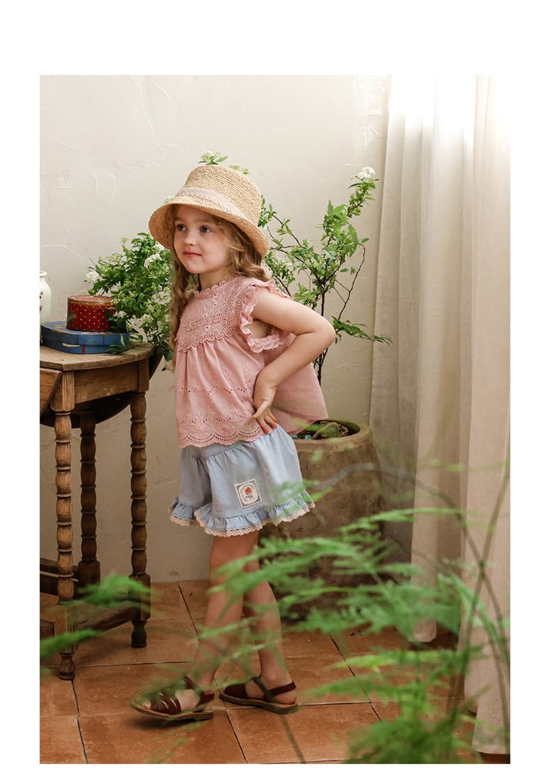 Lace Print Denim Shorts フリル デニムショートパンツ【mh0012981】 Strawberry Coral ハーフパンツ・ショートパンツ