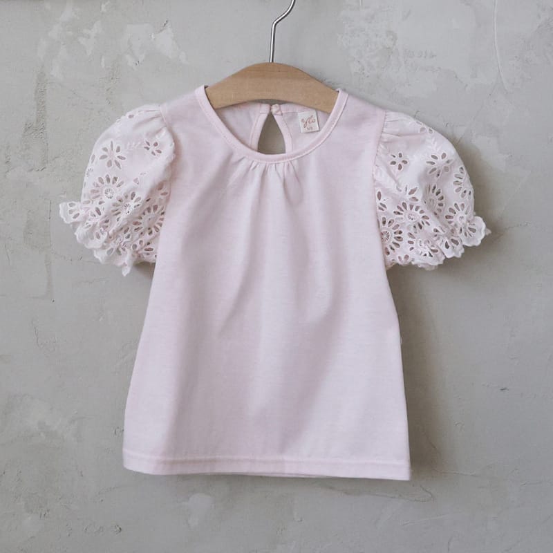 Lace Puff Sleeve Tee 刺繍パフスリーブ Tシャツ【mh0012985】 Pink / 90cm Strawberry Coral 半袖Tシャツ
