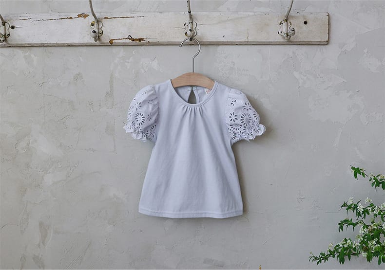 Lace Puff Sleeve Tee 刺繍パフスリーブ Tシャツ【mh0012985】 Strawberry Coral 半袖Tシャツ