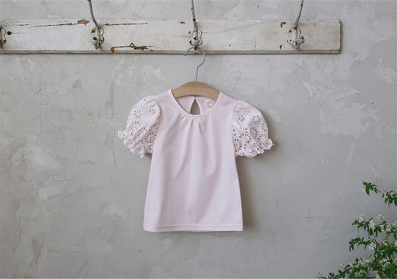 Lace Puff Sleeve Tee 刺繍パフスリーブ Tシャツ【mh0012985】 Strawberry Coral 半袖Tシャツ