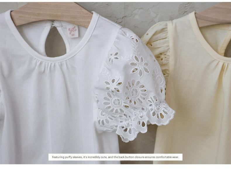 Lace Puff Sleeve Tee 刺繍パフスリーブ Tシャツ【mh0012985】 Strawberry Coral 半袖Tシャツ