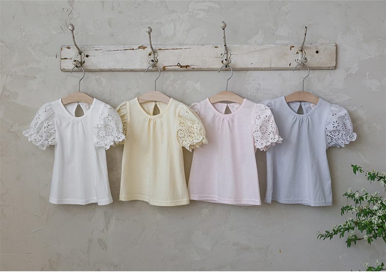 Lace Puff Sleeve Tee 刺繍パフスリーブ Tシャツ【mh0012985】 Strawberry Coral 半袖Tシャツ