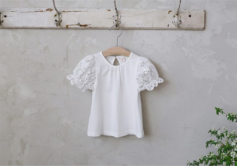 Lace Puff Sleeve Tee 刺繍パフスリーブ Tシャツ【mh0012985】 Strawberry Coral 半袖Tシャツ