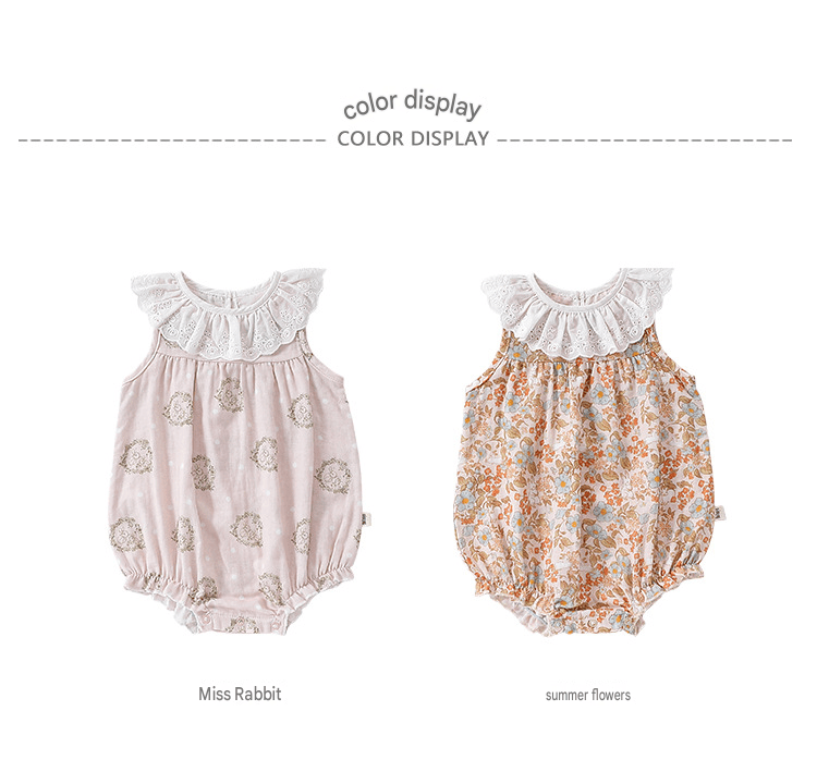 Lace Ruffle Collar Patterned Romper レース ノースリーブロンパース【mh0013607】 Beitaoya ノースリーブロンパース