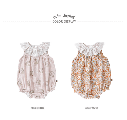 Lace Ruffle Collar Patterned Romper レース ノースリーブロンパース【mh0013607】 Beitaoya ノースリーブロンパース