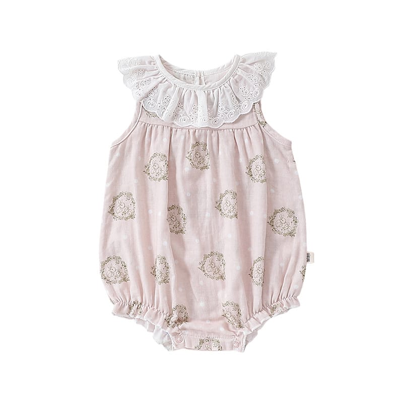 Lace Ruffle Collar Patterned Romper レース ノースリーブロンパース【mh0013607】 Beitaoya ノースリーブロンパース