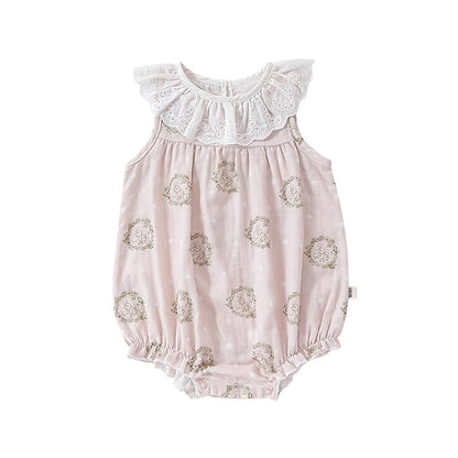 Lace Ruffle Collar Patterned Romper レース ノースリーブロンパース【mh0013607】 Beitaoya ノースリーブロンパース