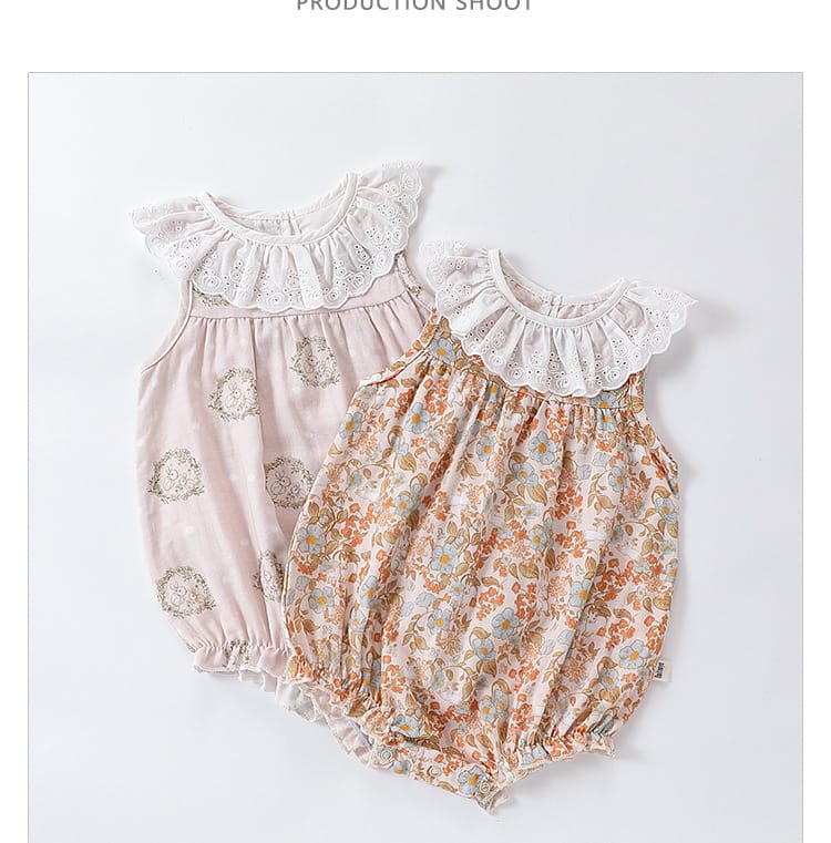 Lace Ruffle Collar Patterned Romper レース ノースリーブロンパース【mh0013607】 Beitaoya ノースリーブロンパース