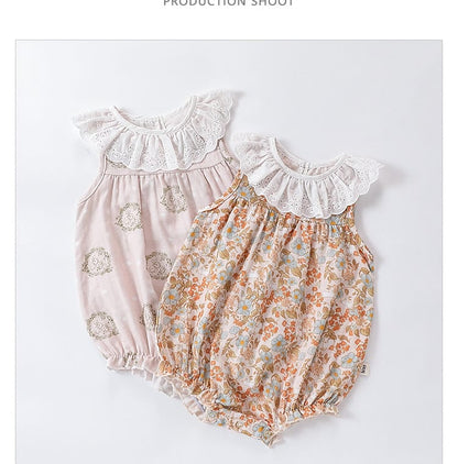 Lace Ruffle Collar Patterned Romper レース ノースリーブロンパース【mh0013607】 Beitaoya ノースリーブロンパース