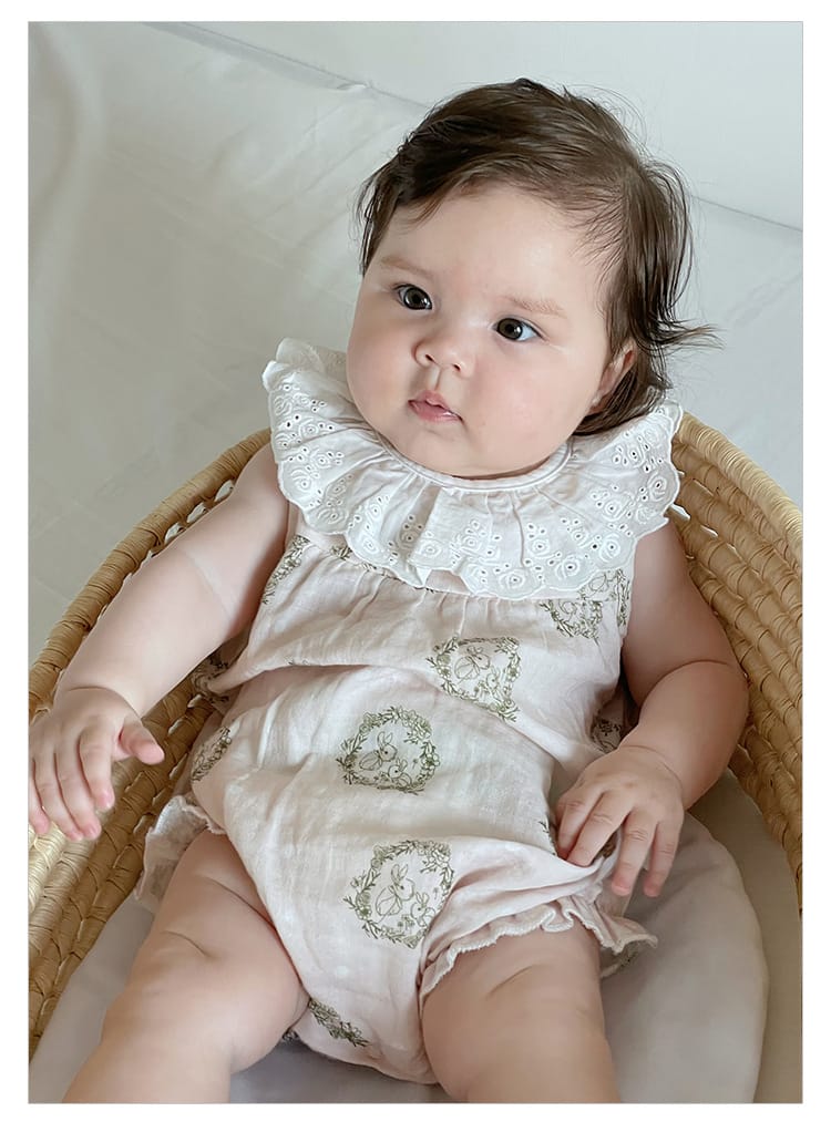 Lace Ruffle Collar Patterned Romper レース ノースリーブロンパース【mh0013607】 Beitaoya ノースリーブロンパース
