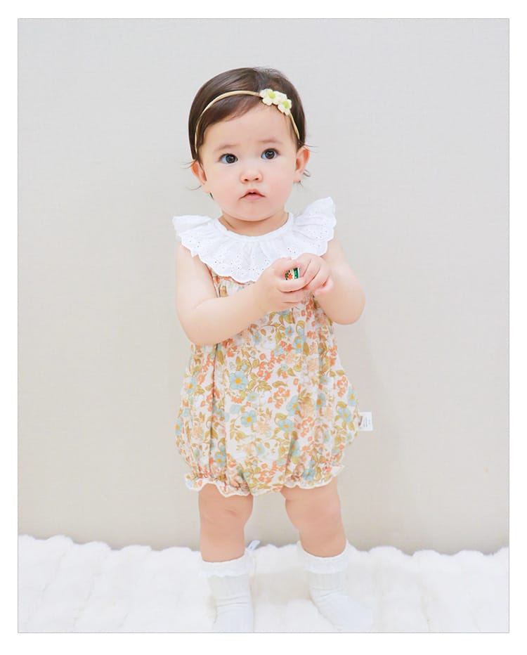 Lace Ruffle Collar Patterned Romper レース ノースリーブロンパース【mh0013607】 Beitaoya ノースリーブロンパース