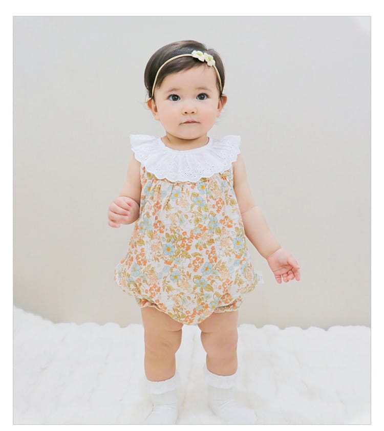 Lace Ruffle Collar Patterned Romper レース ノースリーブロンパース【mh0013607】 Beitaoya ノースリーブロンパース