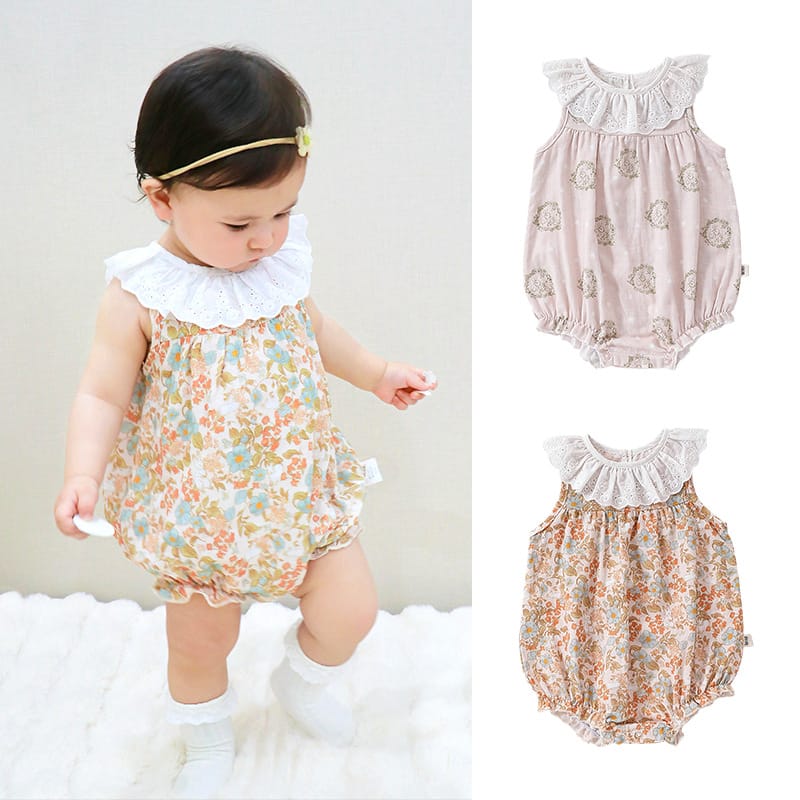 Lace Ruffle Collar Patterned Romper レース ノースリーブロンパース【mh0013607】 Beitaoya ノースリーブロンパース