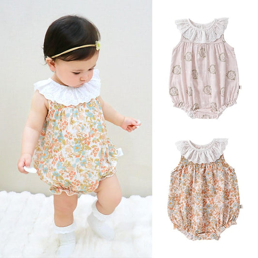 Lace Ruffle Collar Patterned Romper レース ノースリーブロンパース【mh0013607】 Beitaoya ノースリーブロンパース