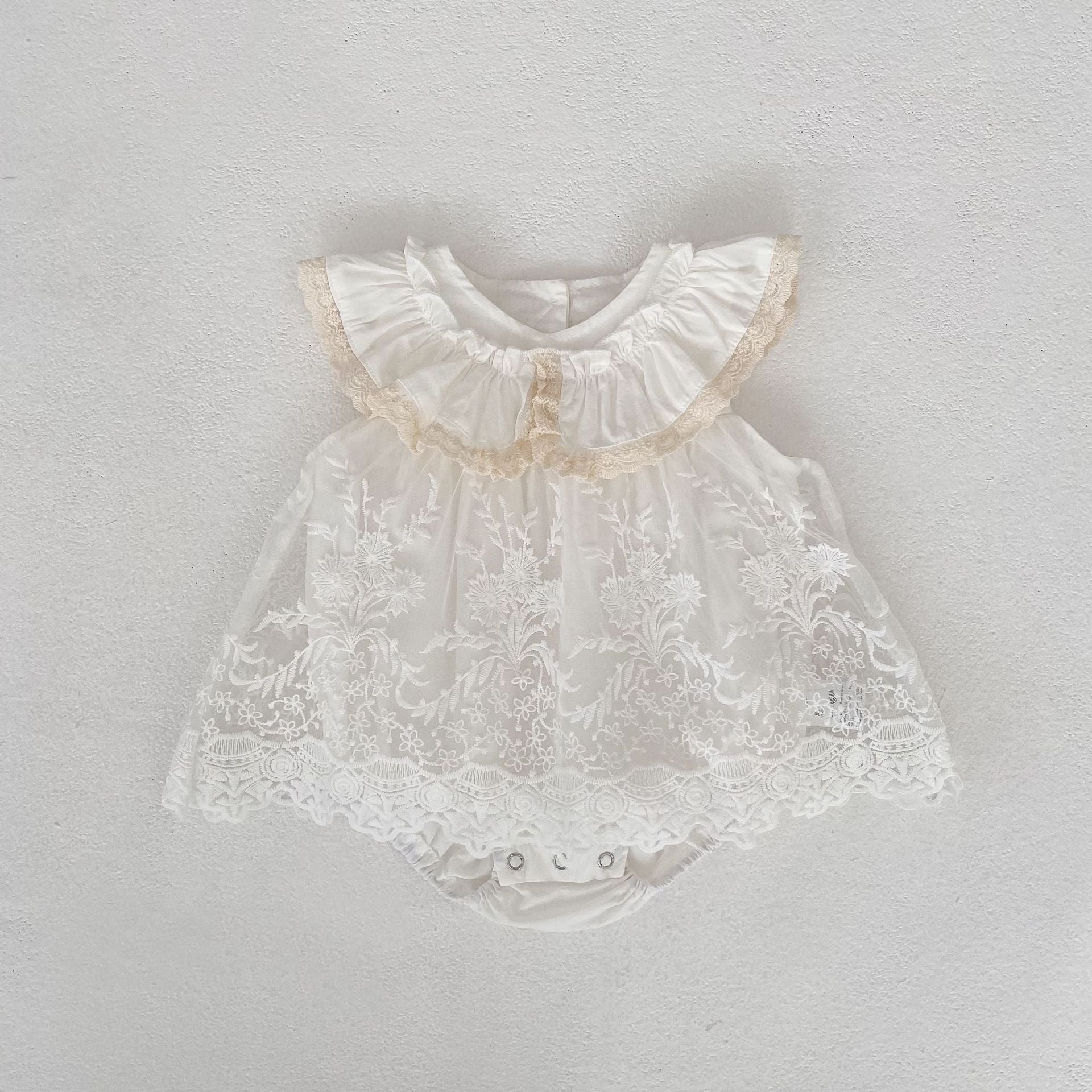 Lace Ruffle Dress Romper チュール レース フリル袖 ロンパース【mh0012494】 Creamy White / 66cm Engepapa 半袖ロンパース