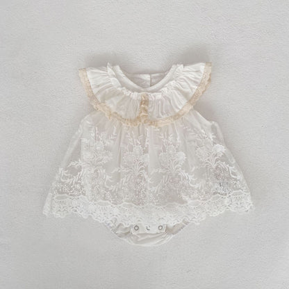 Lace Ruffle Dress Romper チュール レース フリル袖 ロンパース【mh0012494】 Creamy White / 66cm Engepapa 半袖ロンパース