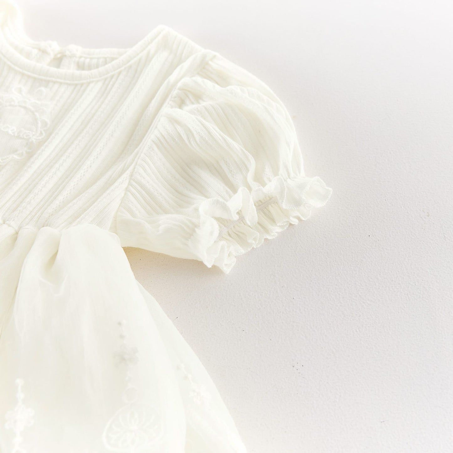 Lace Ruffle Mesh Patchwork Puff Sleeve Romper レース 半袖ロンパース【mh0013433】 angou