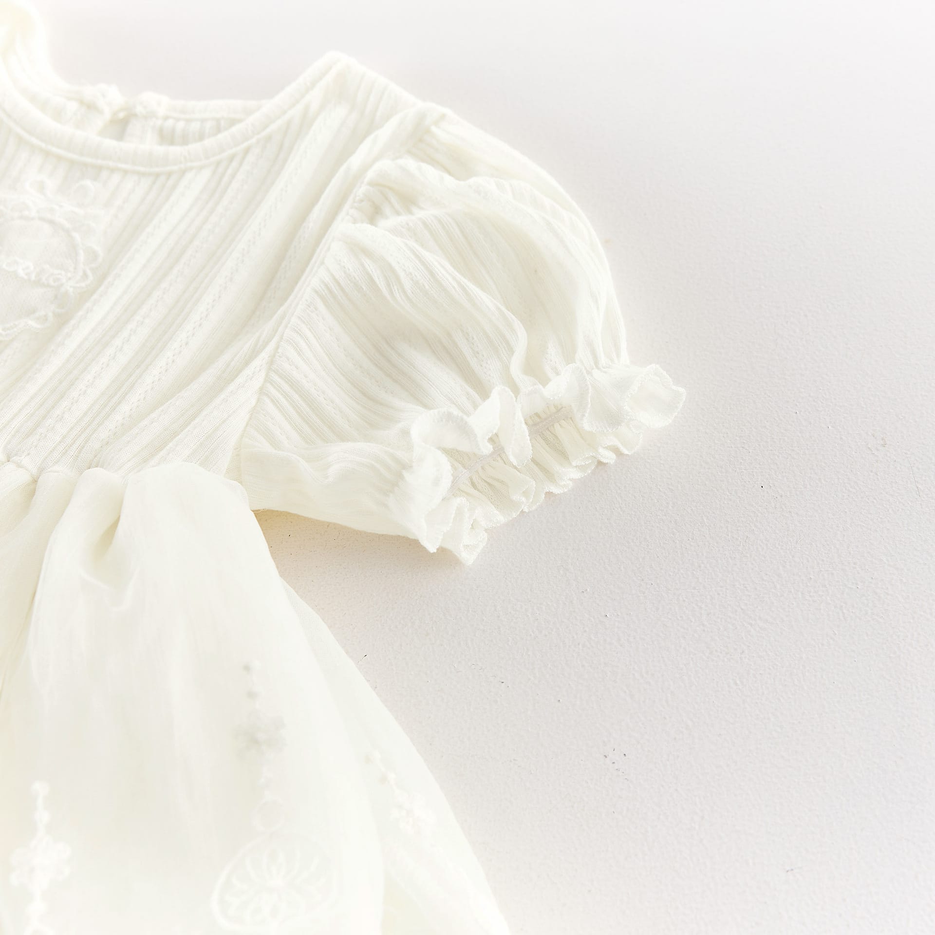 Lace Ruffle Mesh Patchwork Puff Sleeve Romper レース 半袖ロンパース【mh0013433】 angou