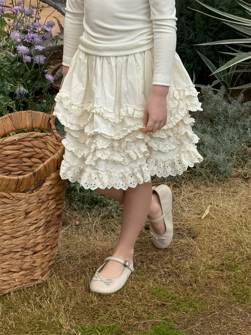 Lace Ruffle Tiered Skirt レース ティアードスカート【mh0012429】 90cm / creamy-white mamahalo shop