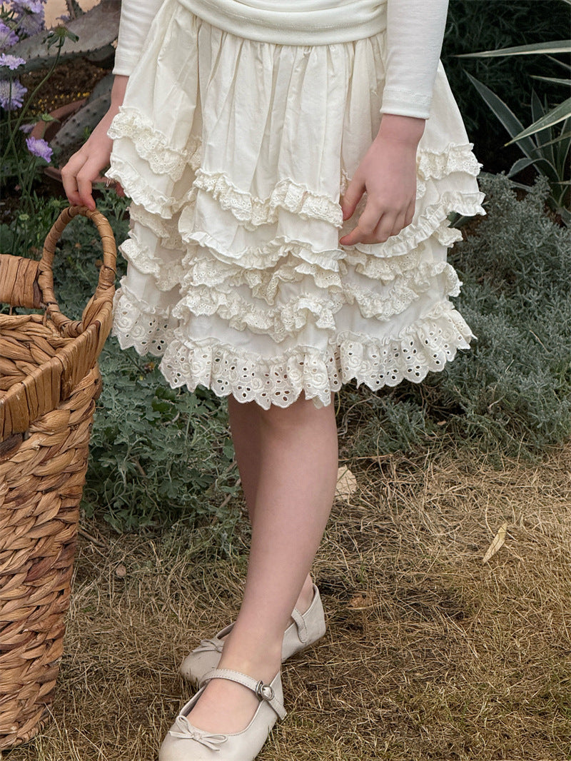 Lace Ruffle Tiered Skirt レース ティアードスカート【mh0012429】 Chengle