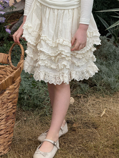 Lace Ruffle Tiered Skirt レース ティアードスカート【mh0012429】 Chengle