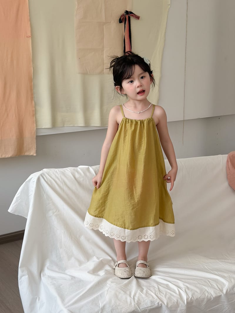 Lace Shoulder Strap Sundress レース キャミソールワンピース【mh0012752】 Yellow / 90cm MaiTianJi ノースリーブワンピース
