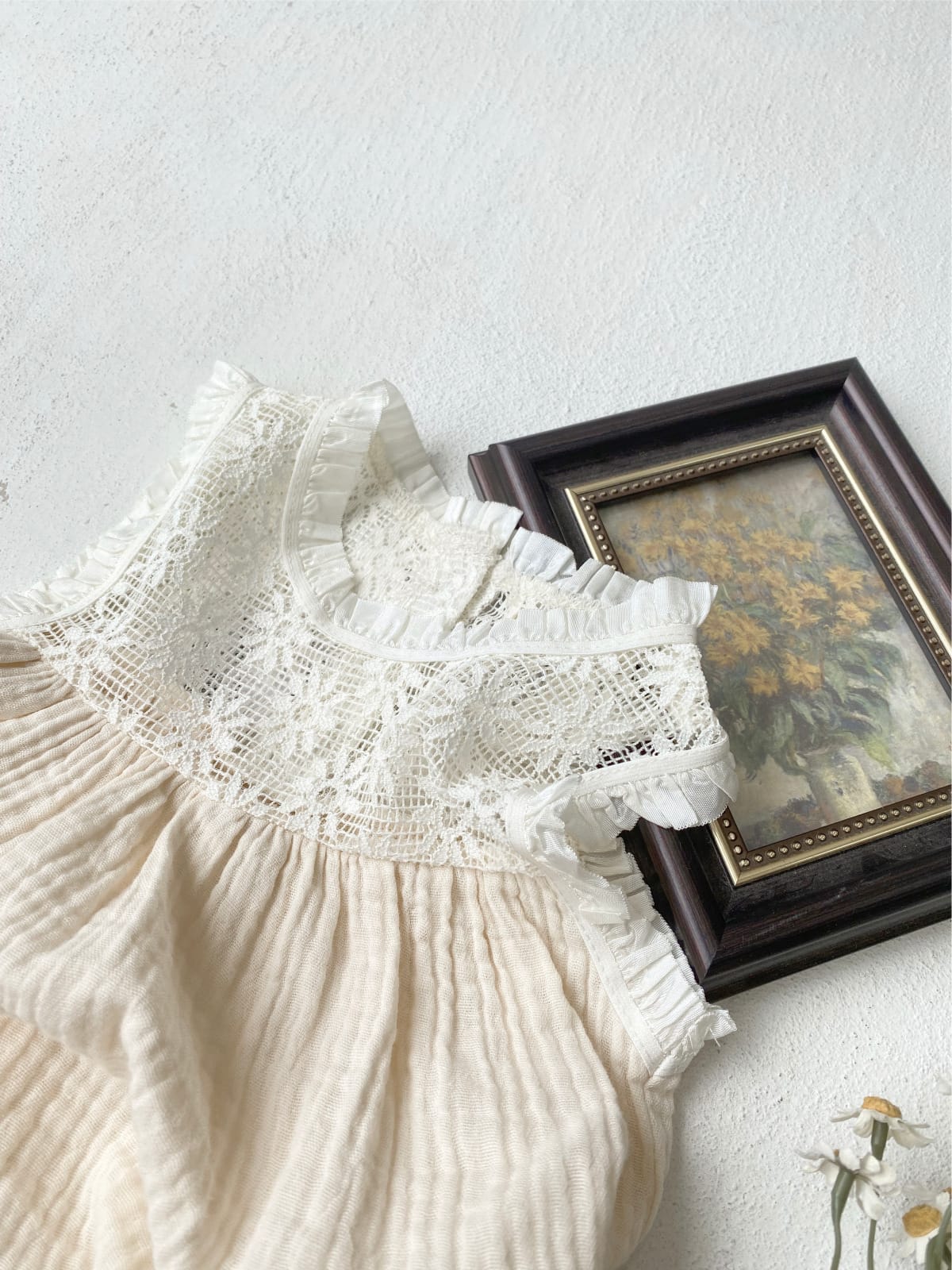 Lace Splicing Gauze Romper シアーレース ノースリーブロンパース【mh0013107】 BBAMMA ノースリーブロンパース