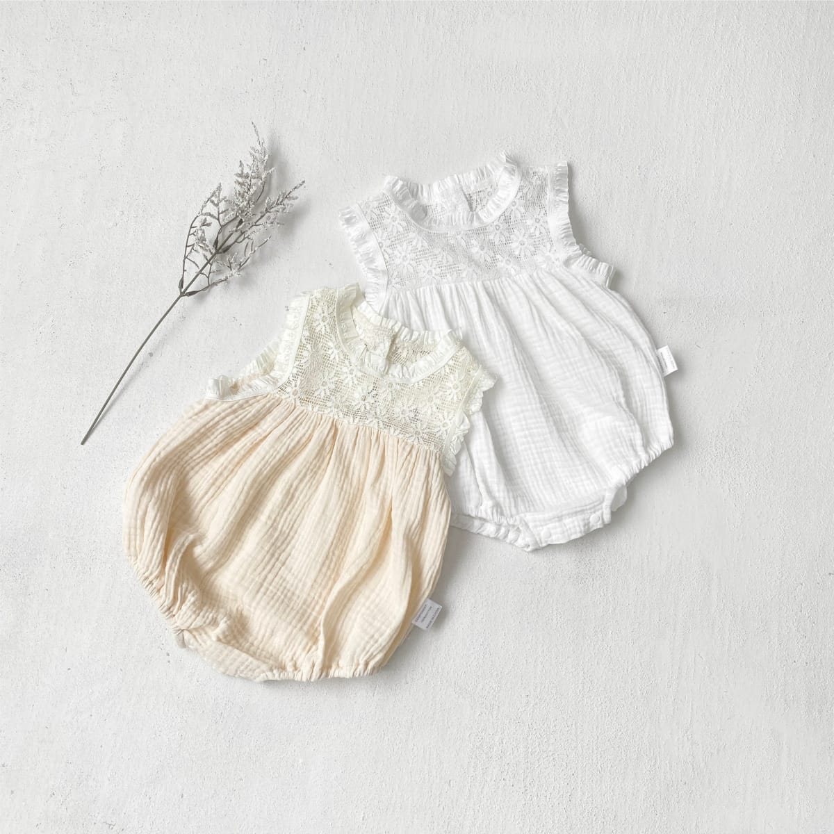 Lace Splicing Gauze Romper シアーレース ノースリーブロンパース【mh0013107】 BBAMMA ノースリーブロンパース