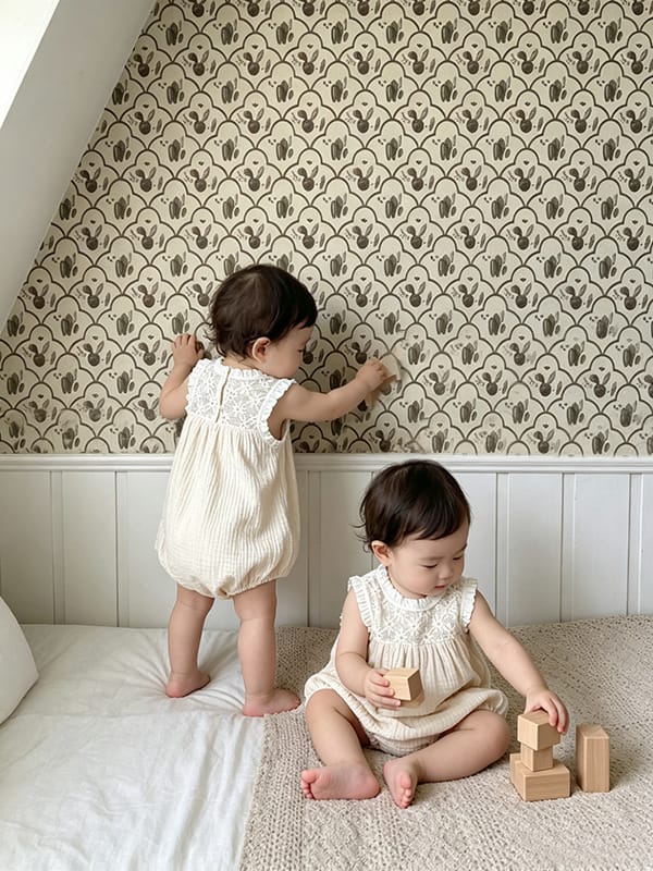 Lace Splicing Gauze Romper シアーレース ノースリーブロンパース【mh0013107】 BBAMMA ノースリーブロンパース