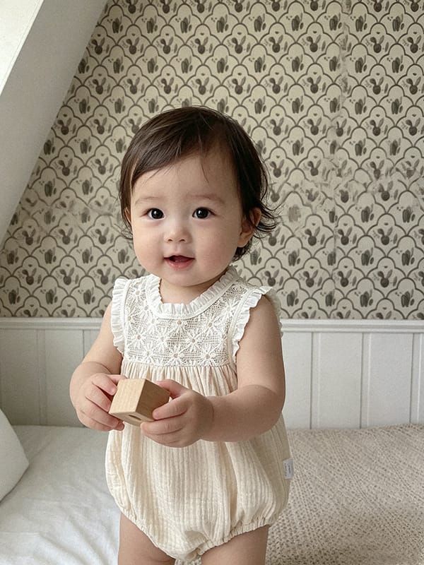 Lace Splicing Gauze Romper シアーレース ノースリーブロンパース【mh0013107】 BBAMMA ノースリーブロンパース