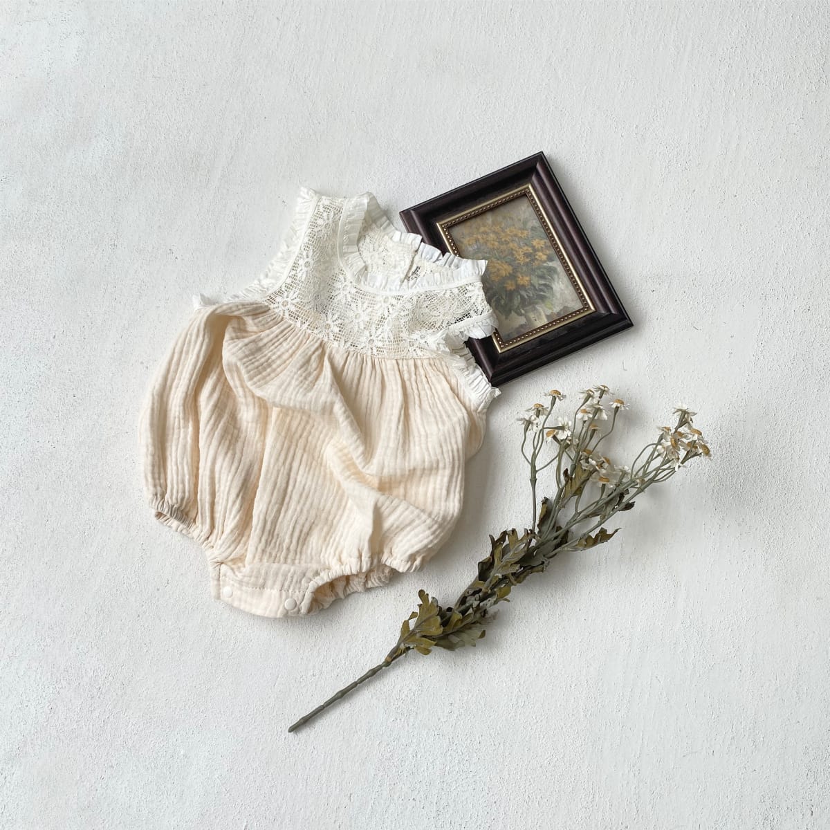 Lace Splicing Gauze Romper シアーレース ノースリーブロンパース【mh0013107】 BBAMMA ノースリーブロンパース