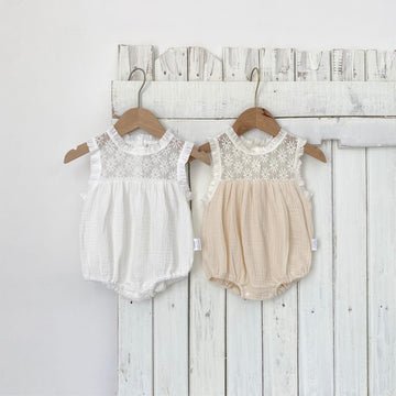 Lace Splicing Gauze Romper シアーレース ノースリーブロンパース【mh0013107】 BBAMMA ノースリーブロンパース