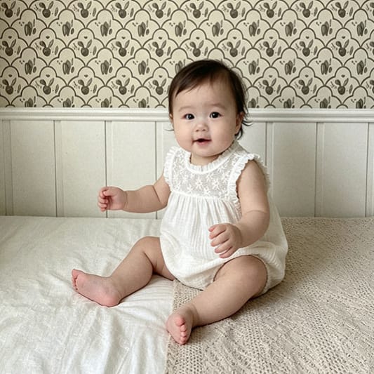 Lace Splicing Gauze Romper シアーレース ノースリーブロンパース【mh0013107】 BBAMMA ノースリーブロンパース