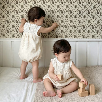 Lace Splicing Gauze Romper シアーレース ノースリーブロンパース【mh0013107】 BBAMMA ノースリーブロンパース