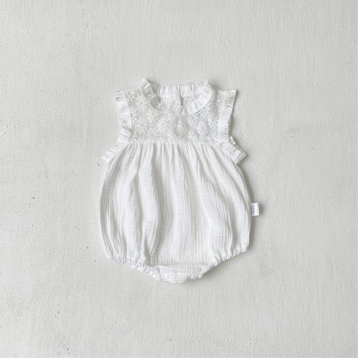 Lace Splicing Gauze Romper シアーレース ノースリーブロンパース【mh0013107】 Creamy White / 66cm BBAMMA ノースリーブロンパース