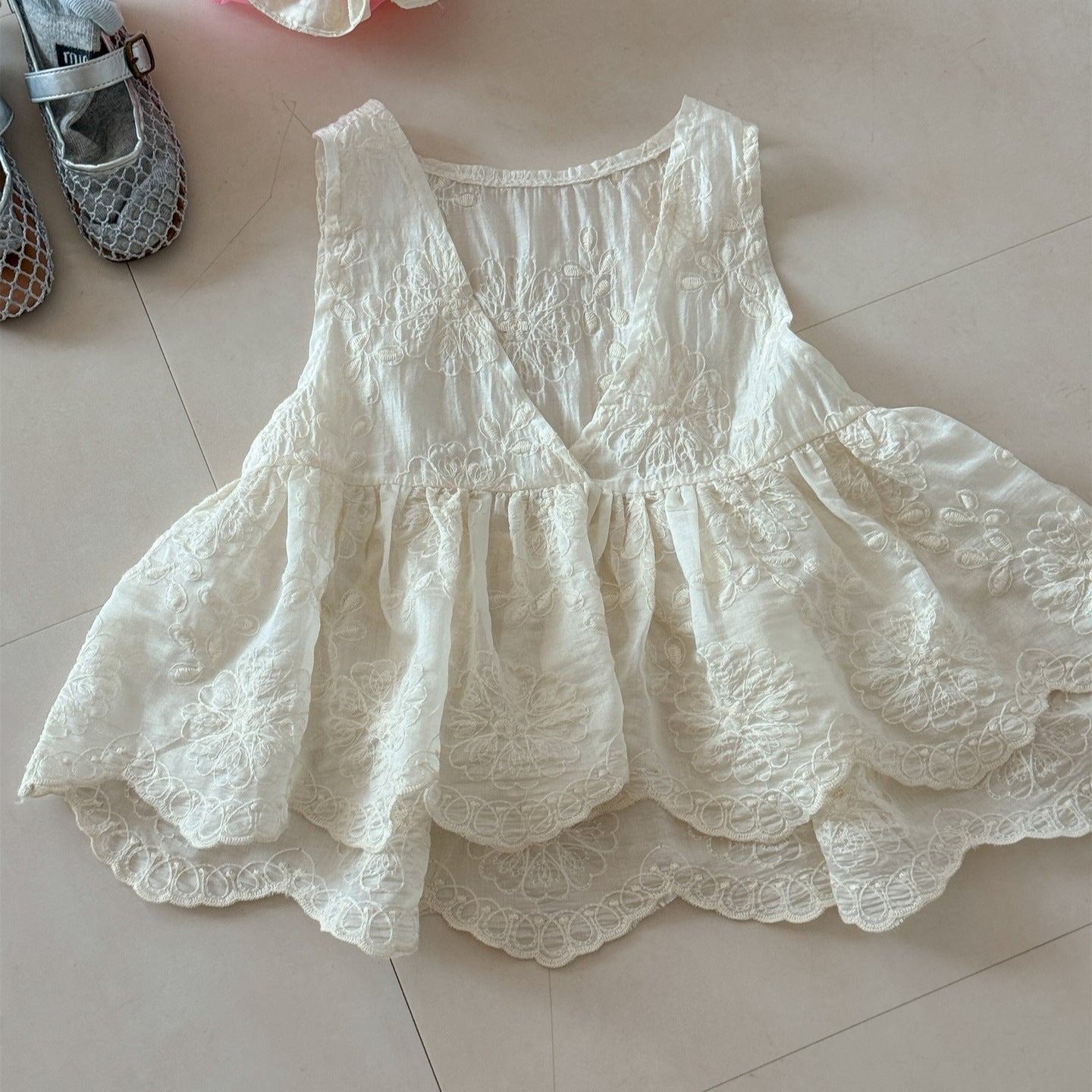 Lace Tencel Jacquard Vest レース ジャガードベスト【mh0012287】 Beige / 90cm Laibaobao
