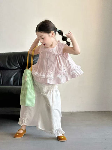 Lace Trim Bow Blouse リボン フリル ノースリーブブラウス【mh0013120】 MaiTianJi タンクトップ・キャミソール・ノースリーブトップス