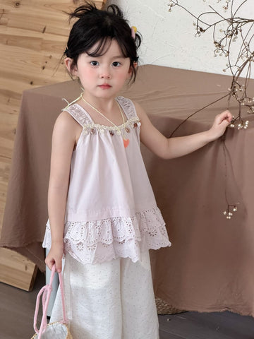Lace Trim Cotton Tank Top レース 刺繍 スクエアネック ノースリーブブラウス【mh0012760】 MaiTianJi タンクトップ・キャミソール・ノースリーブトップス