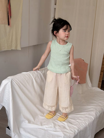 Lace Trim Cotton Wide Pants レース刺繍 コットン ワイドパンツ【mh0012754】 MaiTianJi ロングパンツ・スウェットパンツ