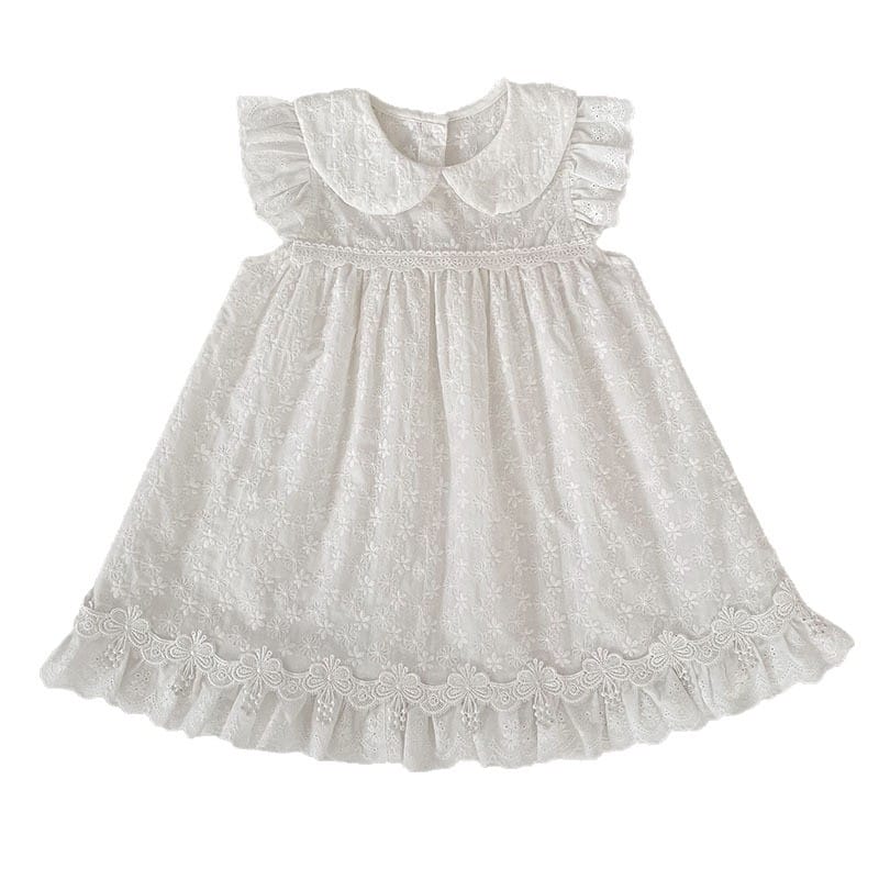 Lace Trim Doll Collar Romper Dress ラッフル ロンパース ミモレ丈ワンピース【mh0013160】 Aeg babyi ノースリーブロンパース