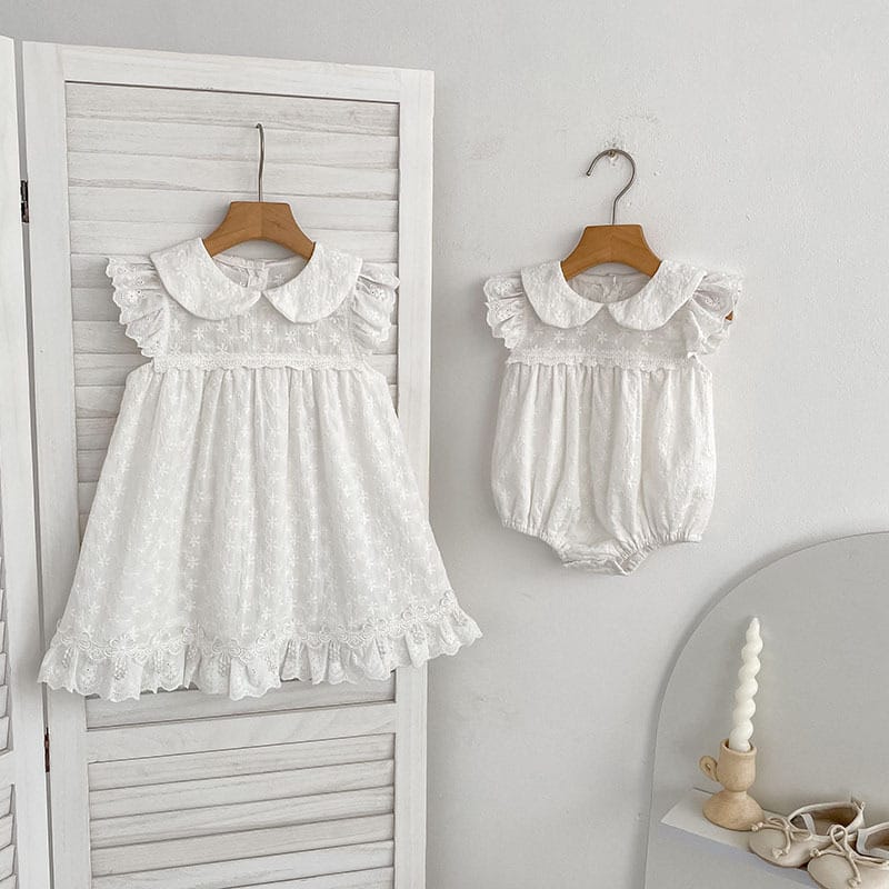 Lace Trim Doll Collar Romper Dress ラッフル ロンパース ミモレ丈ワンピース【mh0013160】 Aeg babyi ノースリーブロンパース